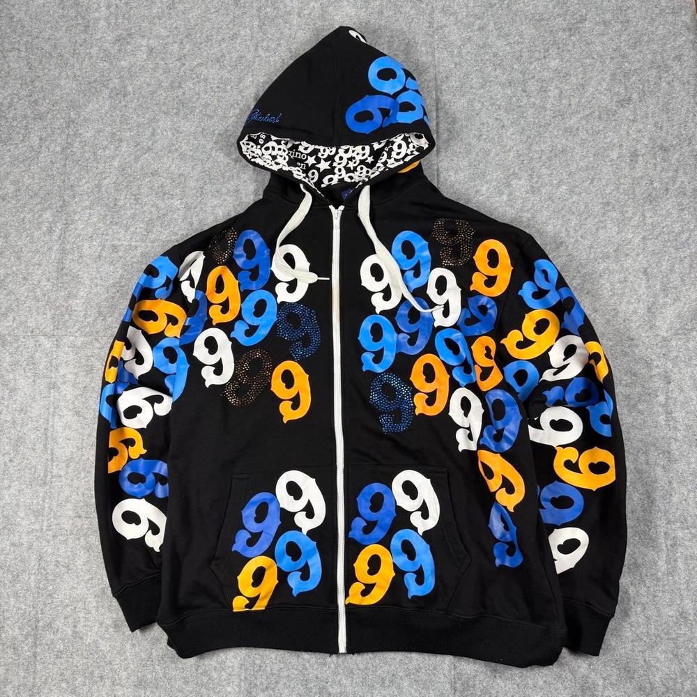 RARE Vintage 999 Gino Green Global AOP Rap Hiphop Skate Full Zip Hoodie Fits XL